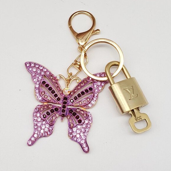 Authentic Louis Vuitton Lock & Key with Unbranded Butterfly Charm, Keychain - Picture 1 of 9